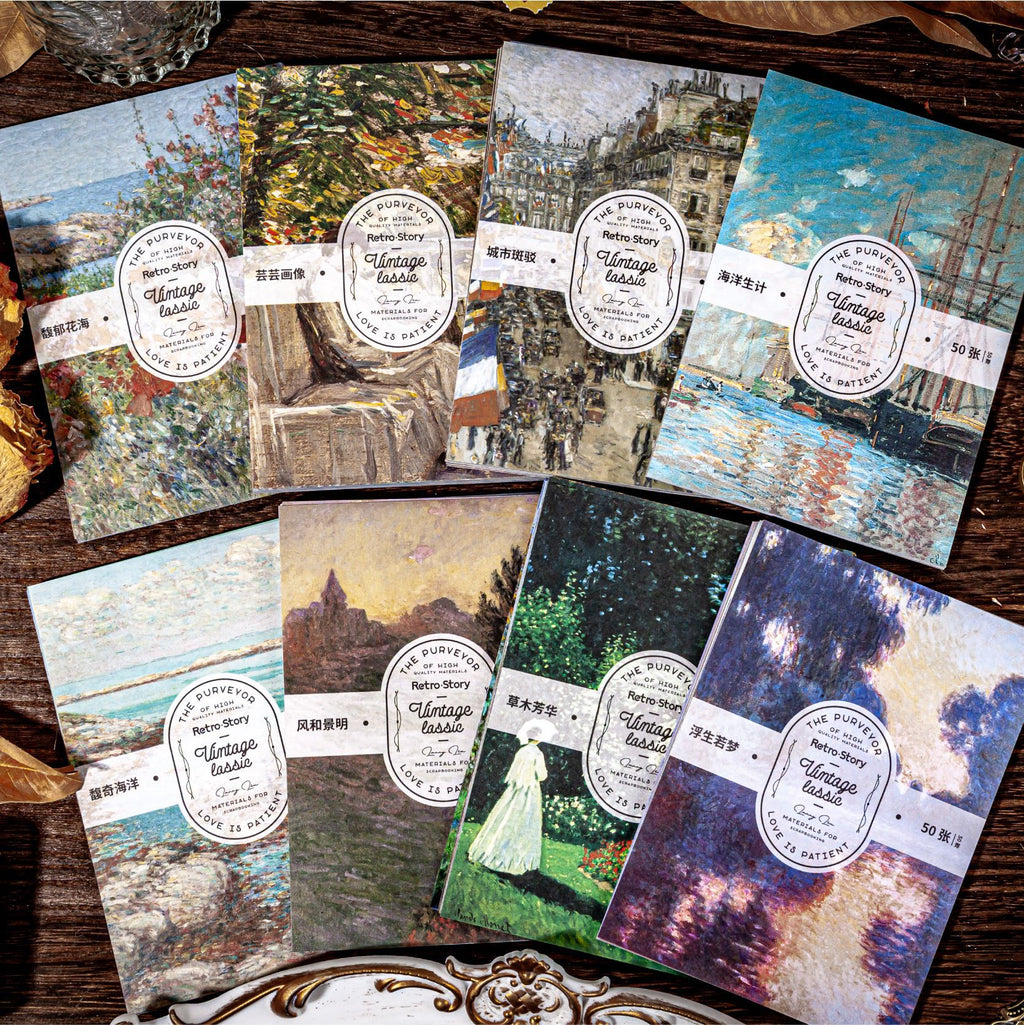 50 Pcs Oil Painting Scrapbook Paper FGYH