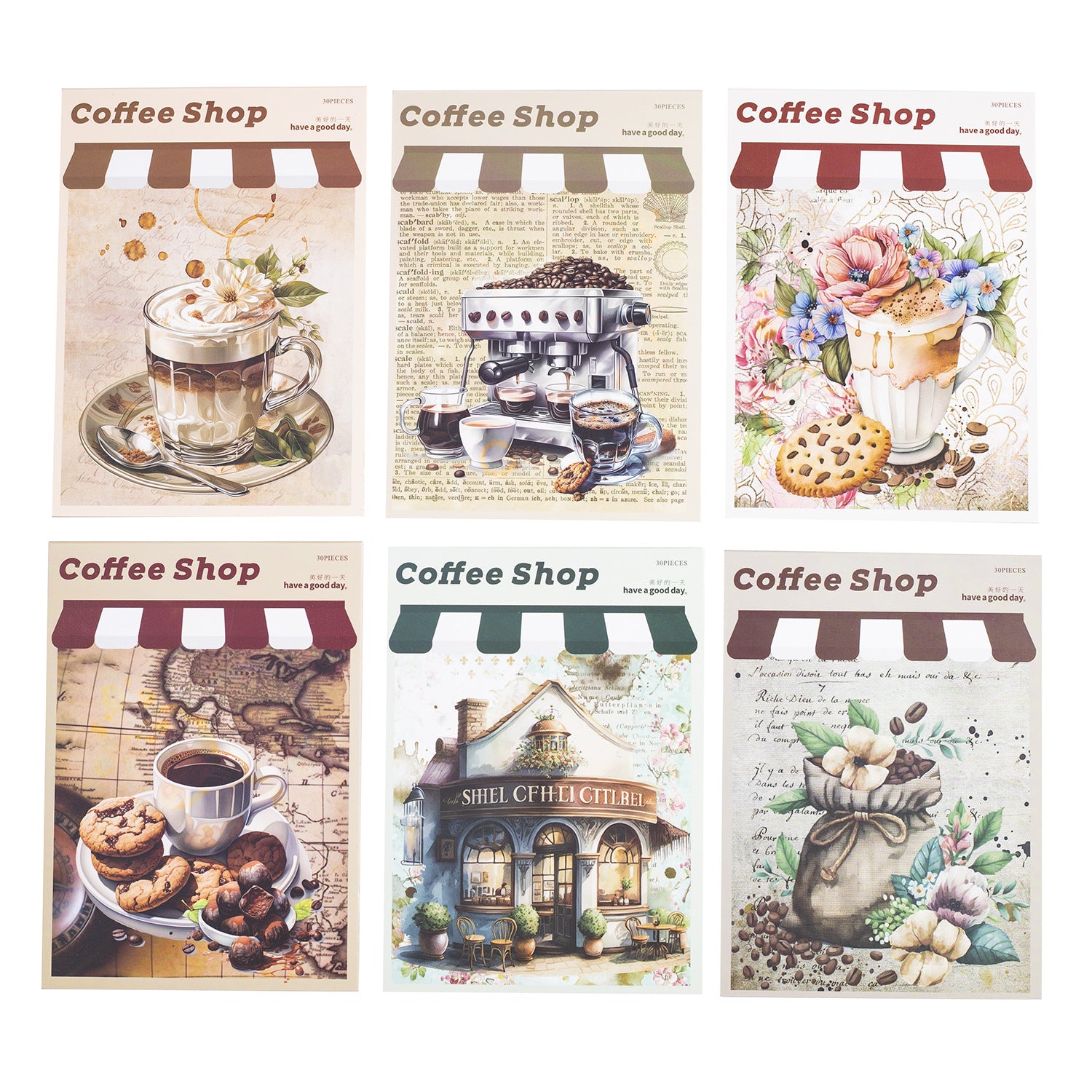 30Pcs Coffee Theme Scrapbook Paper JJKF