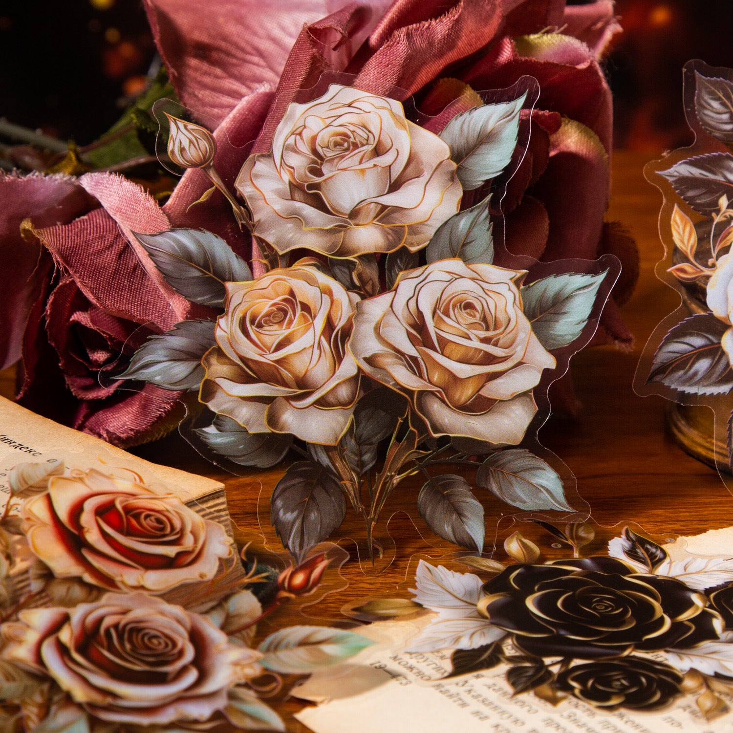 10 Pcs Vintage Rose Stickers FYMG