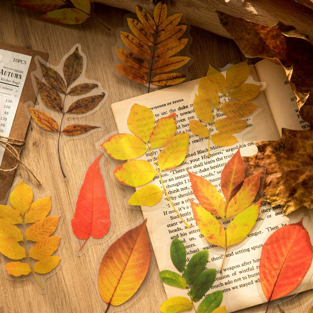 10Pcs PET Leaf Stickers YZQF