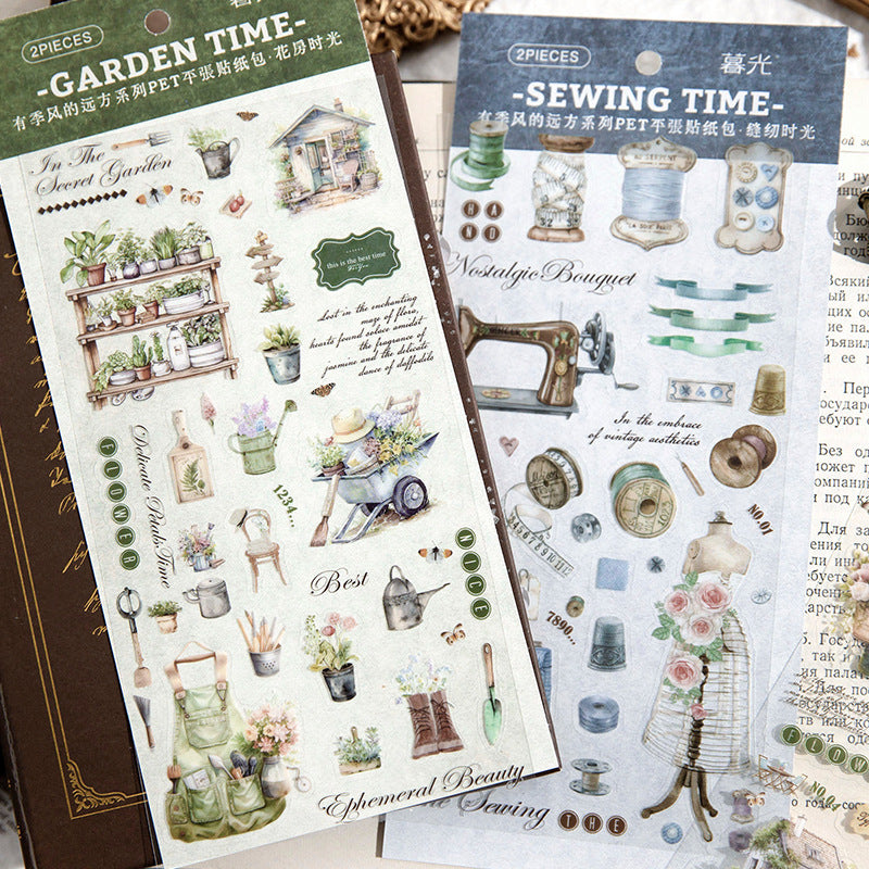2 Pcs Vintage PET Stickers YJFDYF