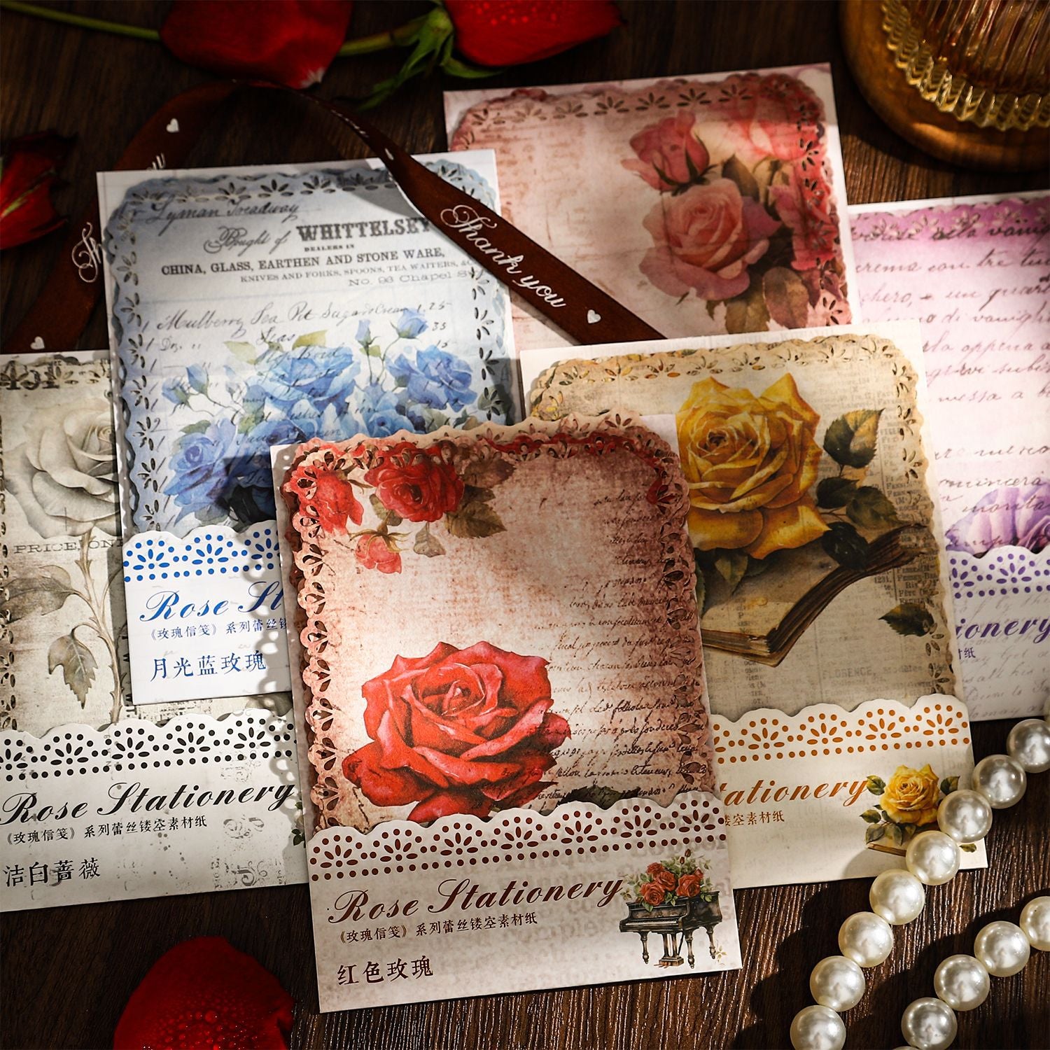 10Pcs Rose Theme Scrapbook Paper MGXJ
