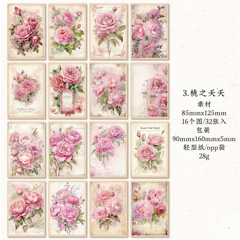 32 sheets Vintage Flower Scrapbook Paper HJXY