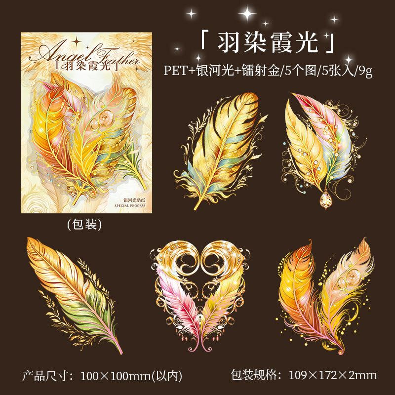 5 Pcs Feather PET Stickers TSZY