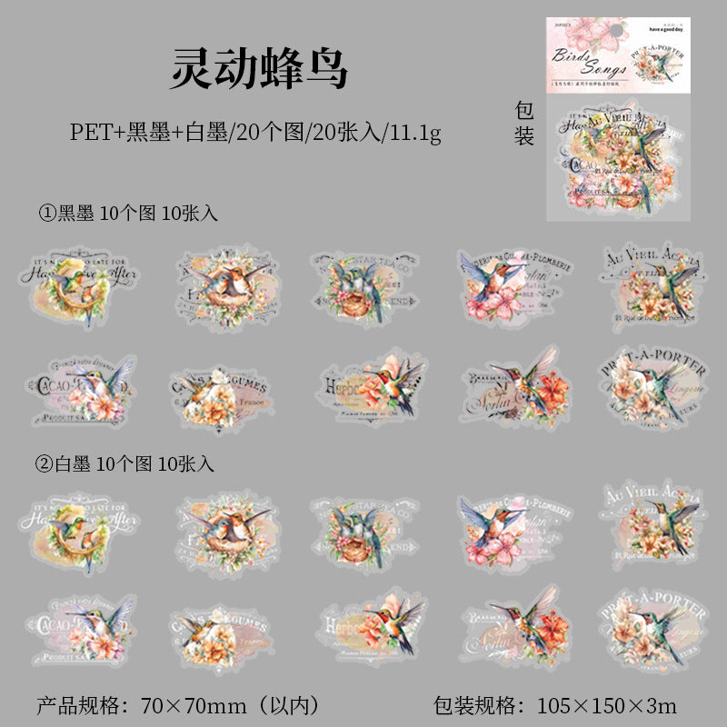 20pcs PET Bird Stickers FNYG