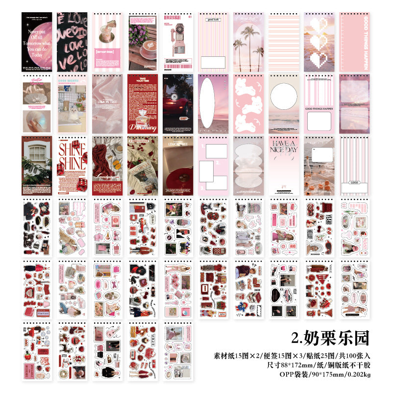 100pcs Scrapbook Stickers and Paper Book SHJD