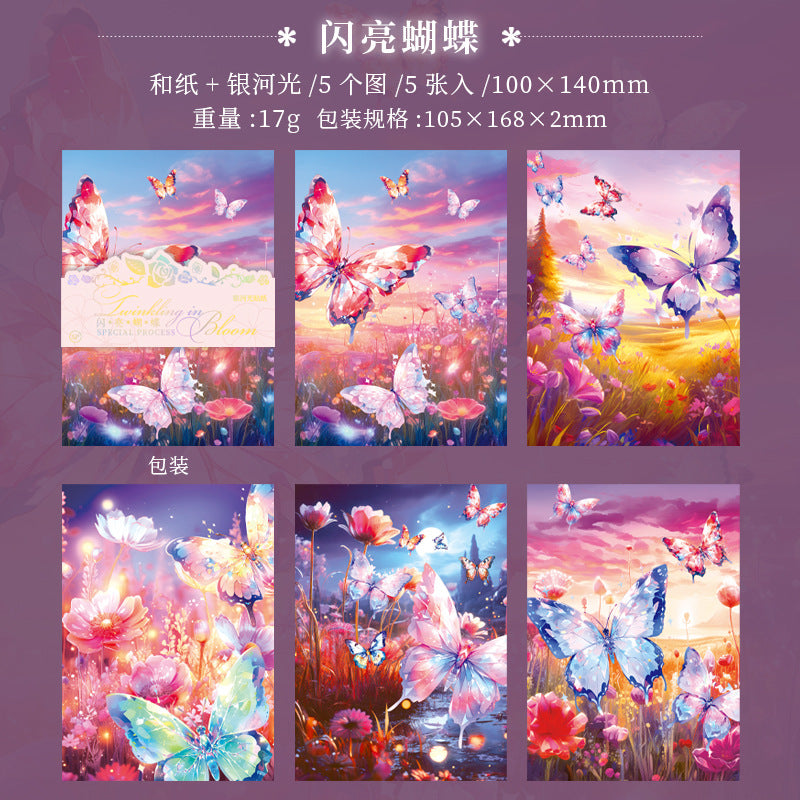 5 Pcs Flowers Washi Paper Stickers FHSS