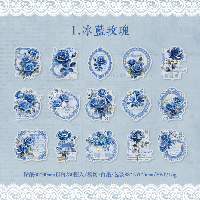 30 Pcs PET Flowers Stickers FHRM