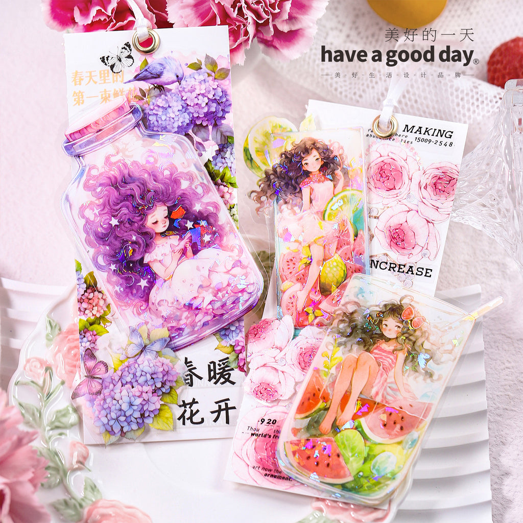 5 Pcs Bottle and Flowers PET Stickers TGSN
