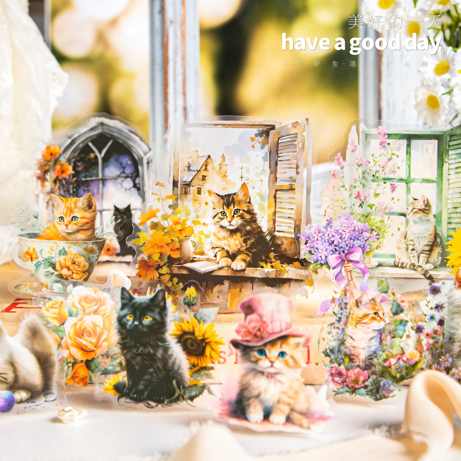 30 Pcs Windows Cat PET Stickers CTDM