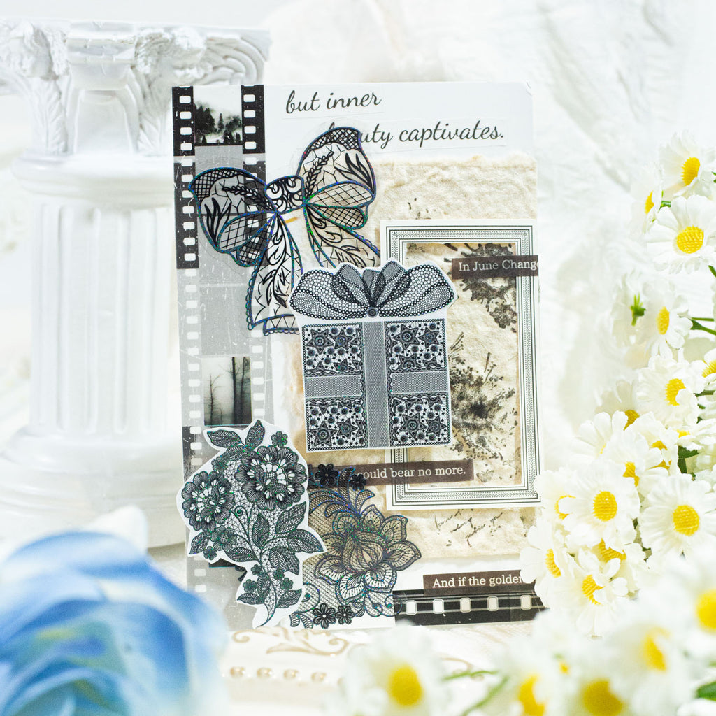 20pcs White Ink Lace Stickers RMLS