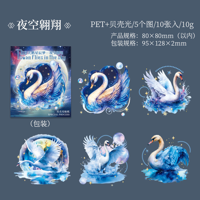 10 Pcs Swan PET Stickers TEXCM