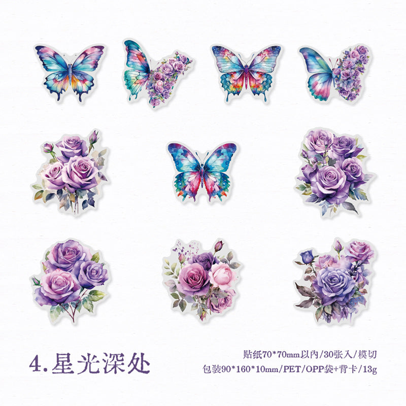30pcs Flowers and Butterfly PET Stickers YDGW