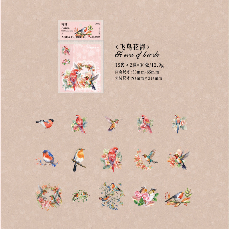 30pcs PET Bird Stickers FNJX
