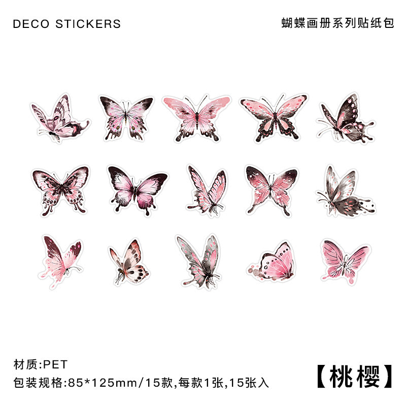 15 Pcs Butterfly Stickers Pack HDHC