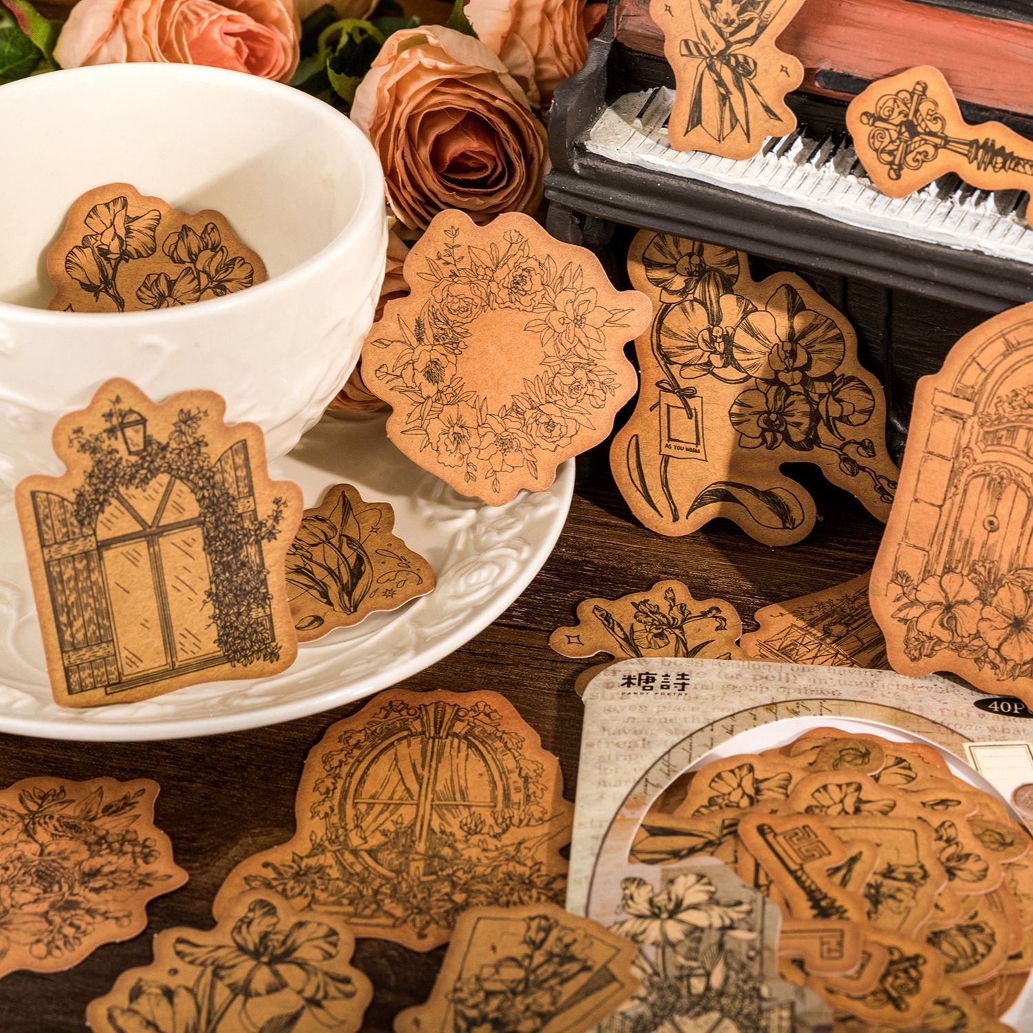 40pcs Vintage Journaling Stickers SGLZ