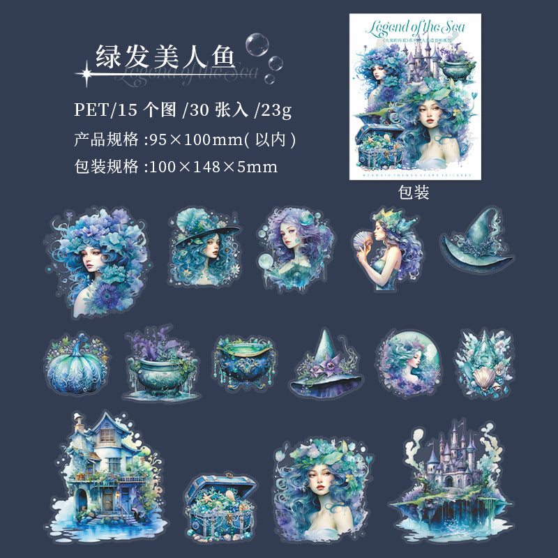 30 Pcs Mermaid PET Stickers DHDCS