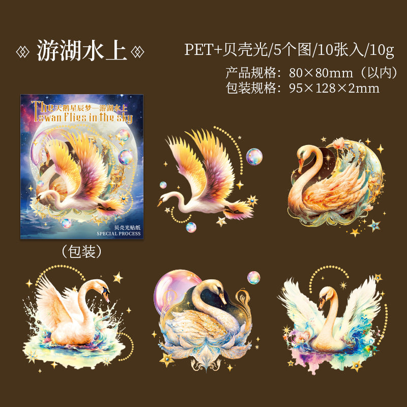 10 Pcs Swan PET Stickers TEXCM