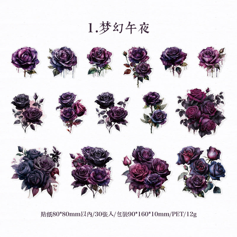 30Pcs PET Rose Stickers MGMX
