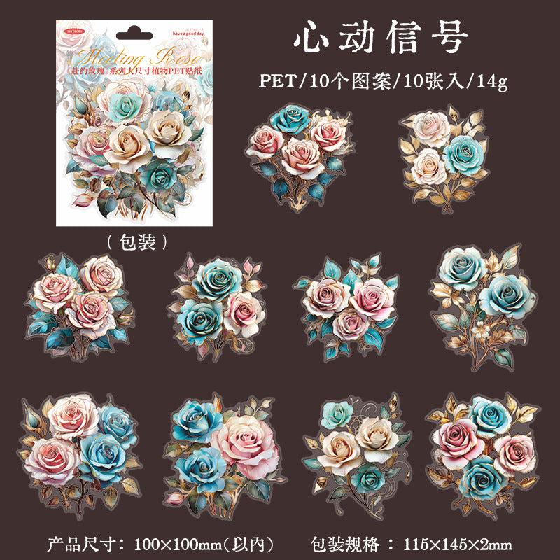 10 Pcs Vintage Rose Stickers FYMG