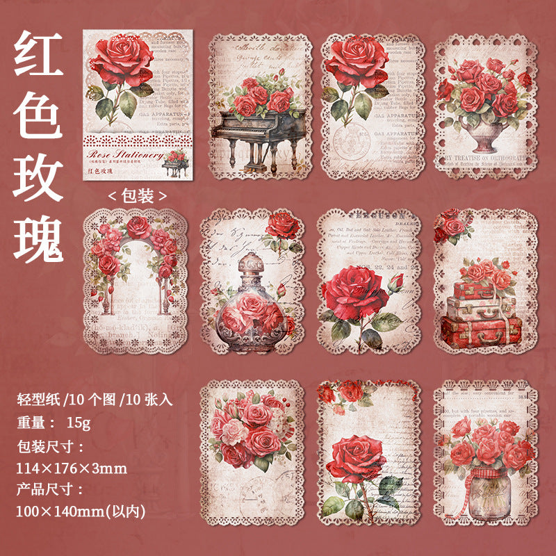 10Pcs Rose Theme Scrapbook Paper MGXJ