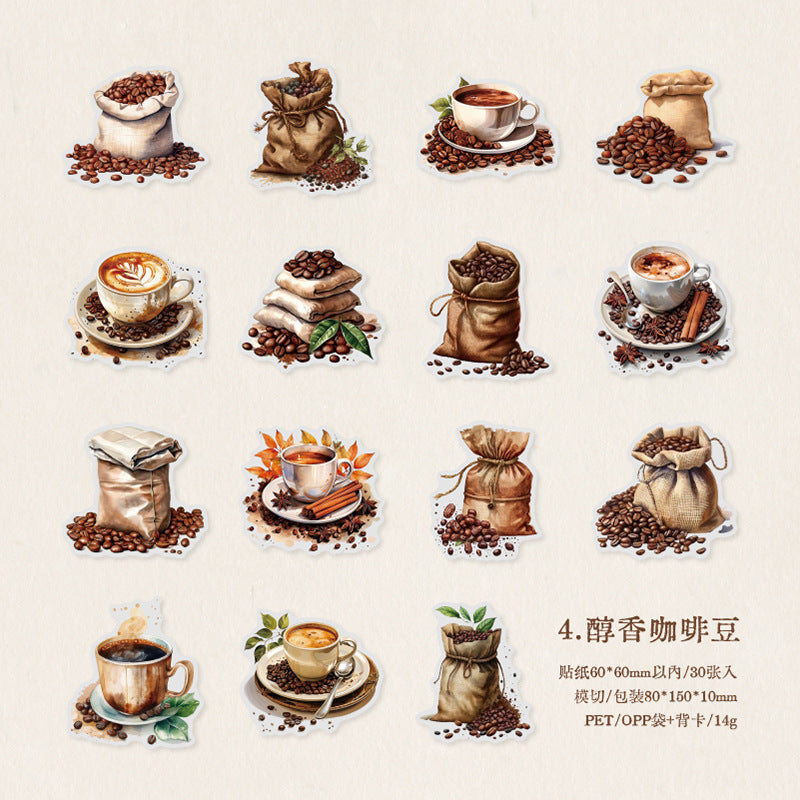 30pcs Coffee PET Stickers KFRJ