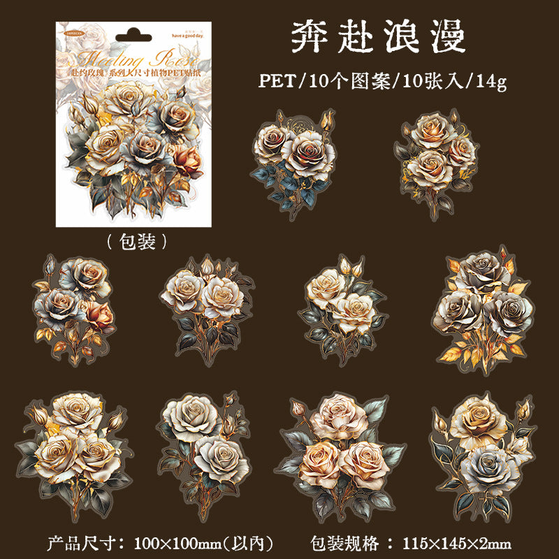 10 Pcs Vintage Rose Stickers FYMG