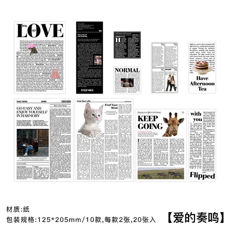 20pcs Newspaper Scrapbook Paper ZMJB