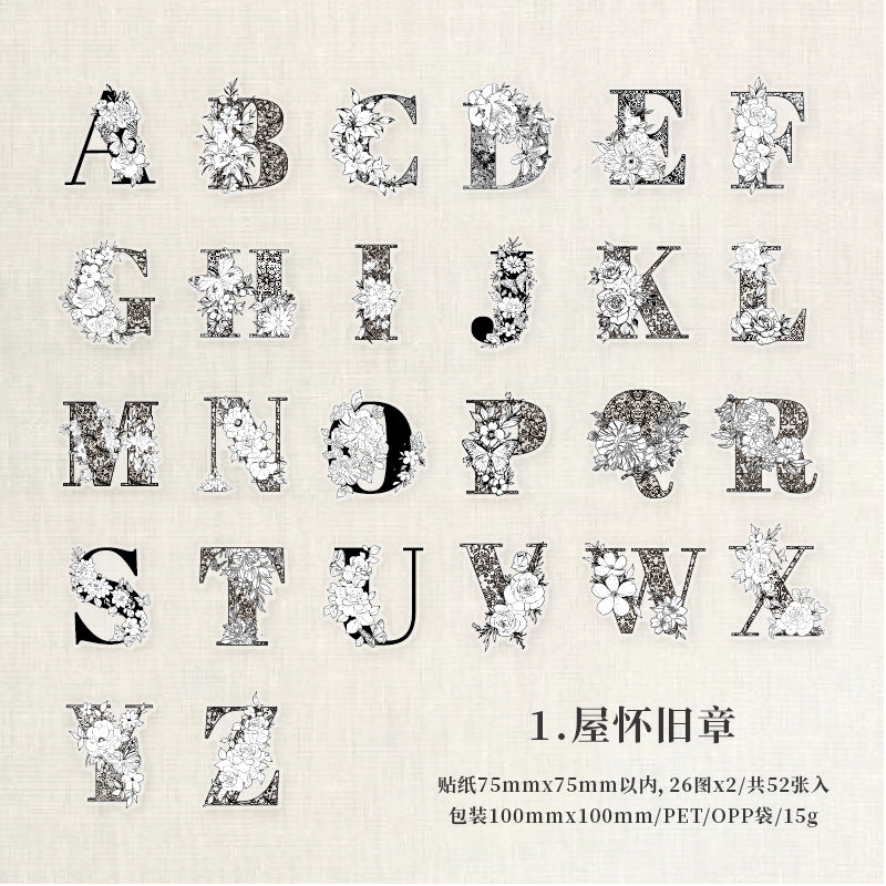 52pcs PET Letter Stickers BZXC