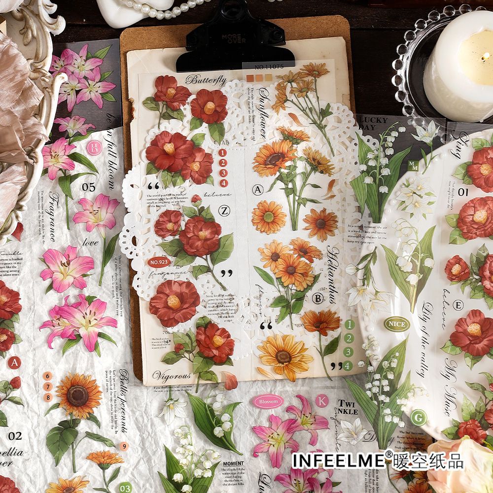 3 Sheets PET Flower Stickers HDXQ
