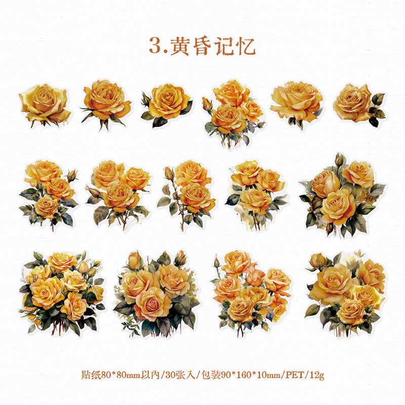 30Pcs PET Rose Stickers MGMX