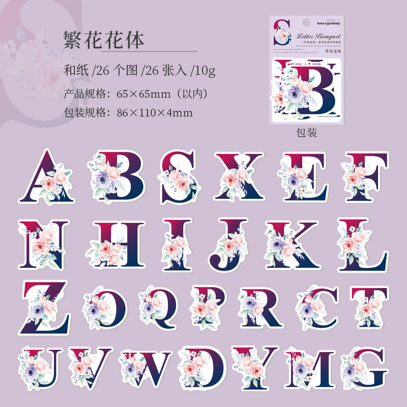 26 Pcs Floral Letter Stickers ZMHS