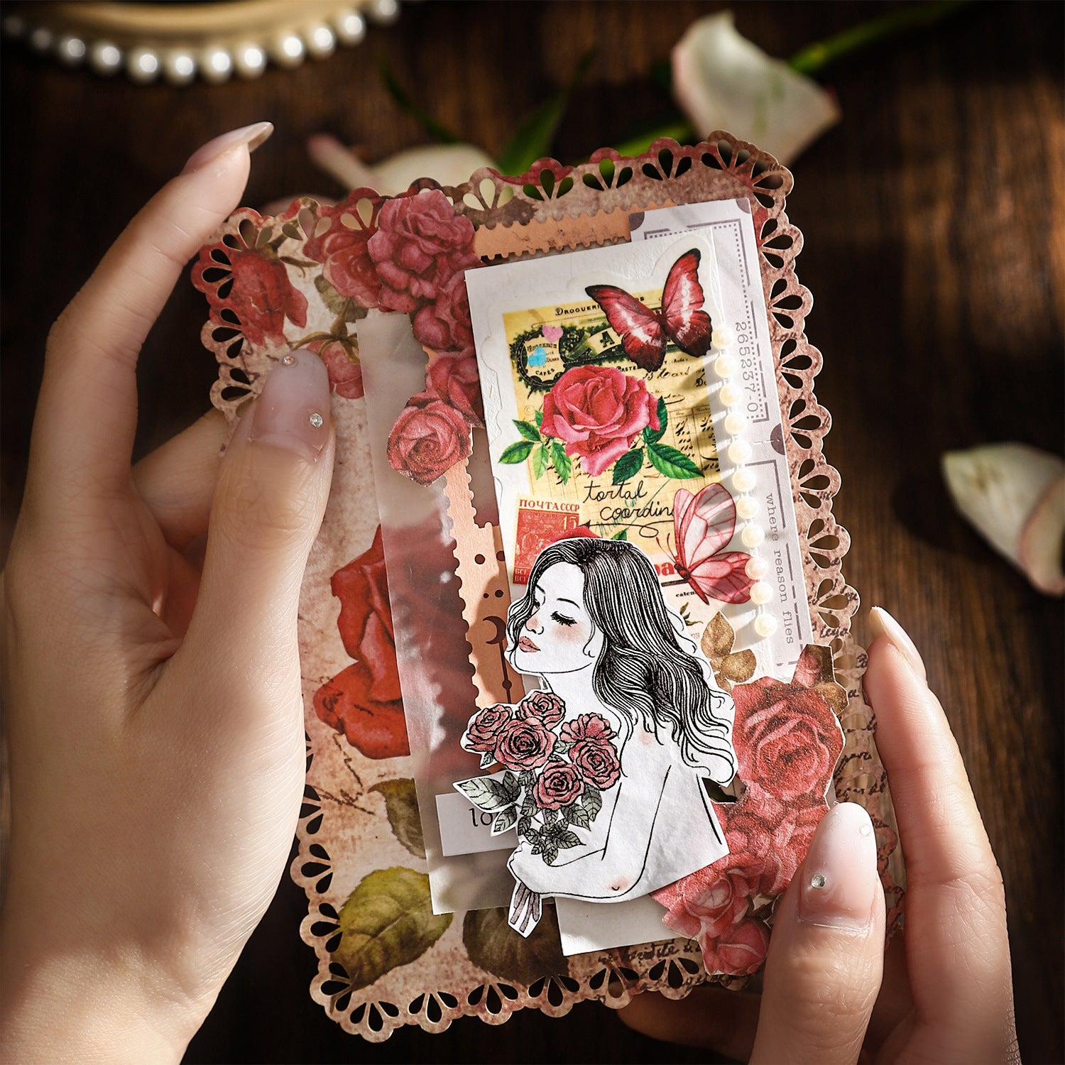 10Pcs Rose Theme Scrapbook Paper MGXJ