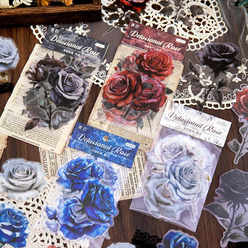 10pcs Vintage Rose Stickers WXMG