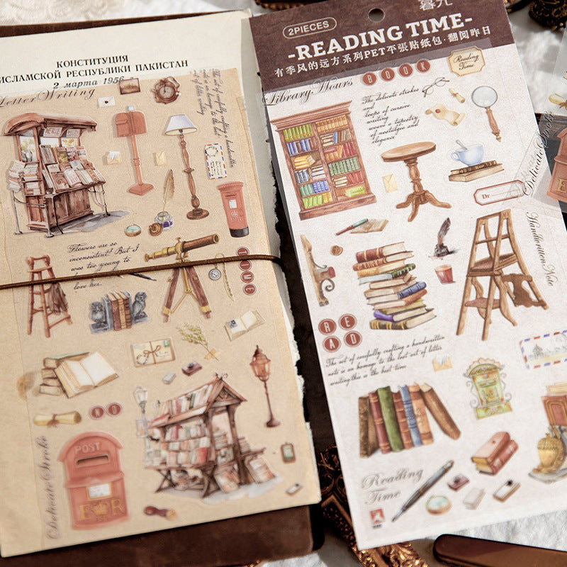2 Pcs Vintage PET Stickers YJFDYF