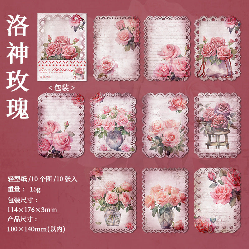 10Pcs Rose Theme Scrapbook Paper MGXJ