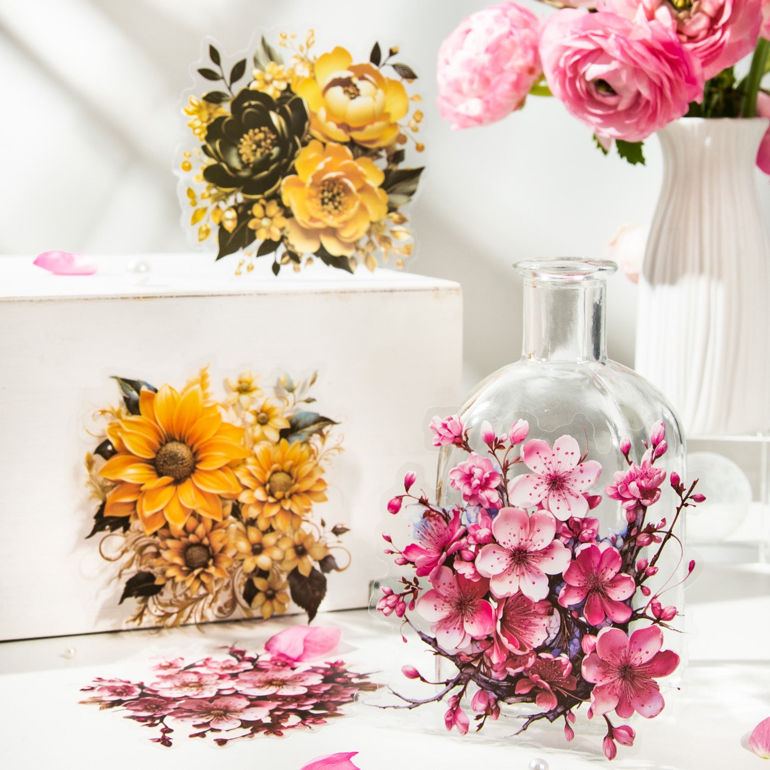 10 Pcs PET Flower Stickers XHJJ