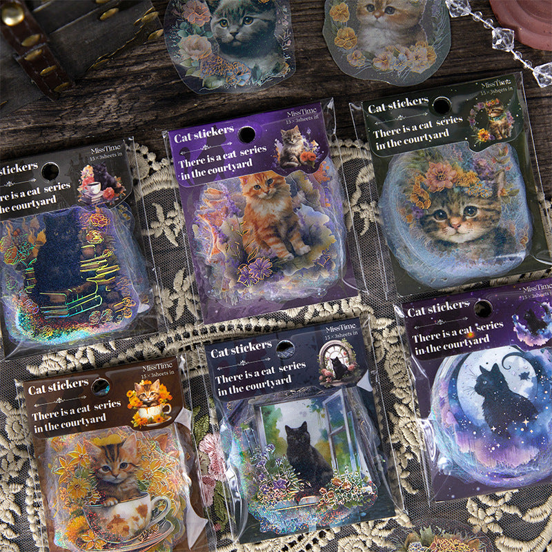 45 Pcs Cat Theme PET Stickers YLYM