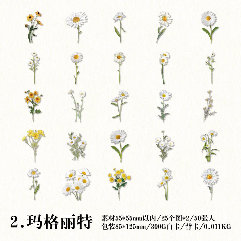 50 Pcs Flowers PET Stickers HJSC