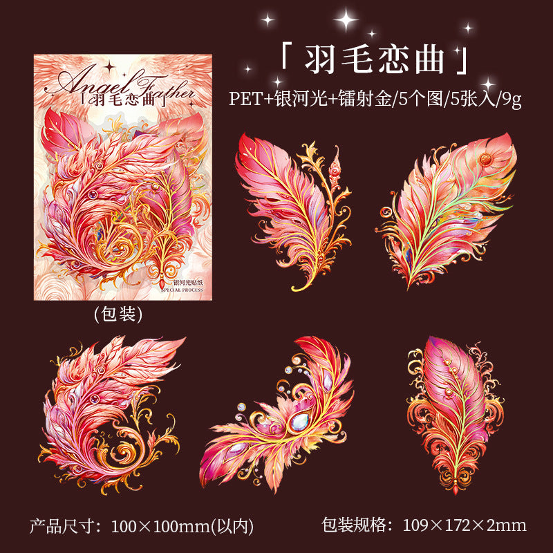 5 Pcs Feather PET Stickers TSZY