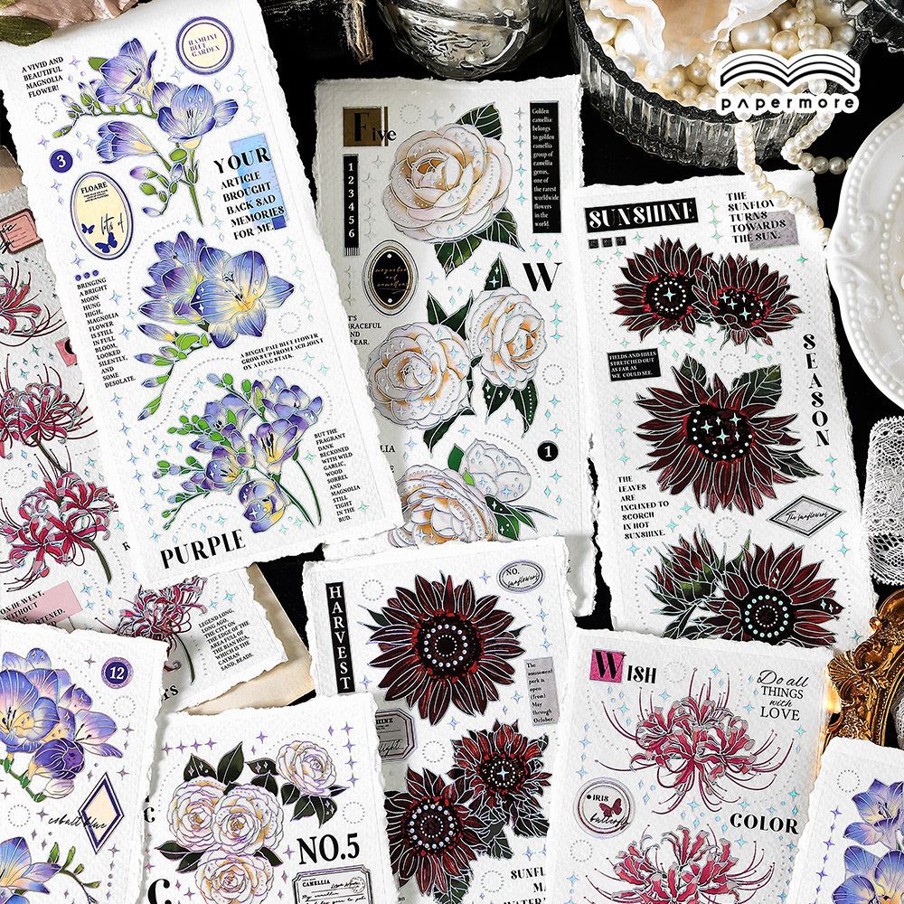 3 Pcs Flowers PET Stickers ZHHM