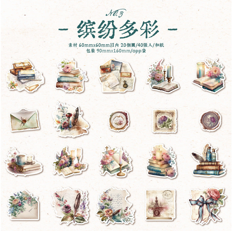 40Pcs Vintage Washi Stickers DRXY