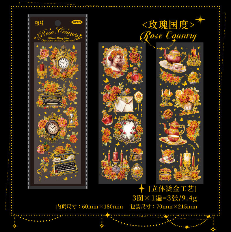 3 Pcs Vintage PET Stickers LKKJY