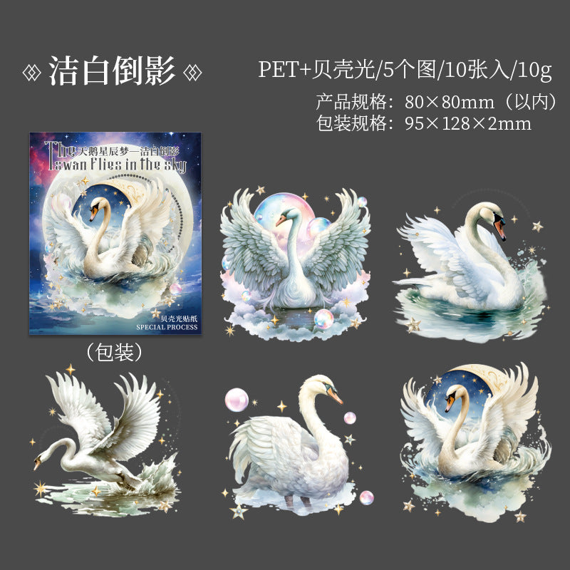 10 Pcs Swan PET Stickers TEXCM