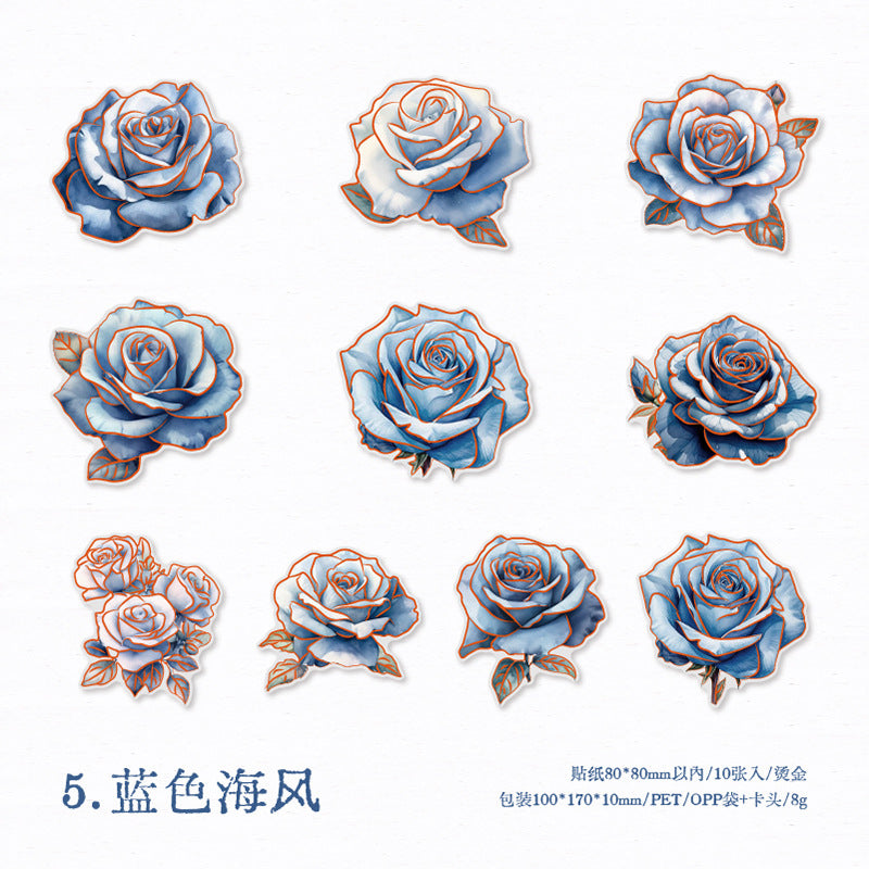 10pcs PET Rose Stickers MGWH