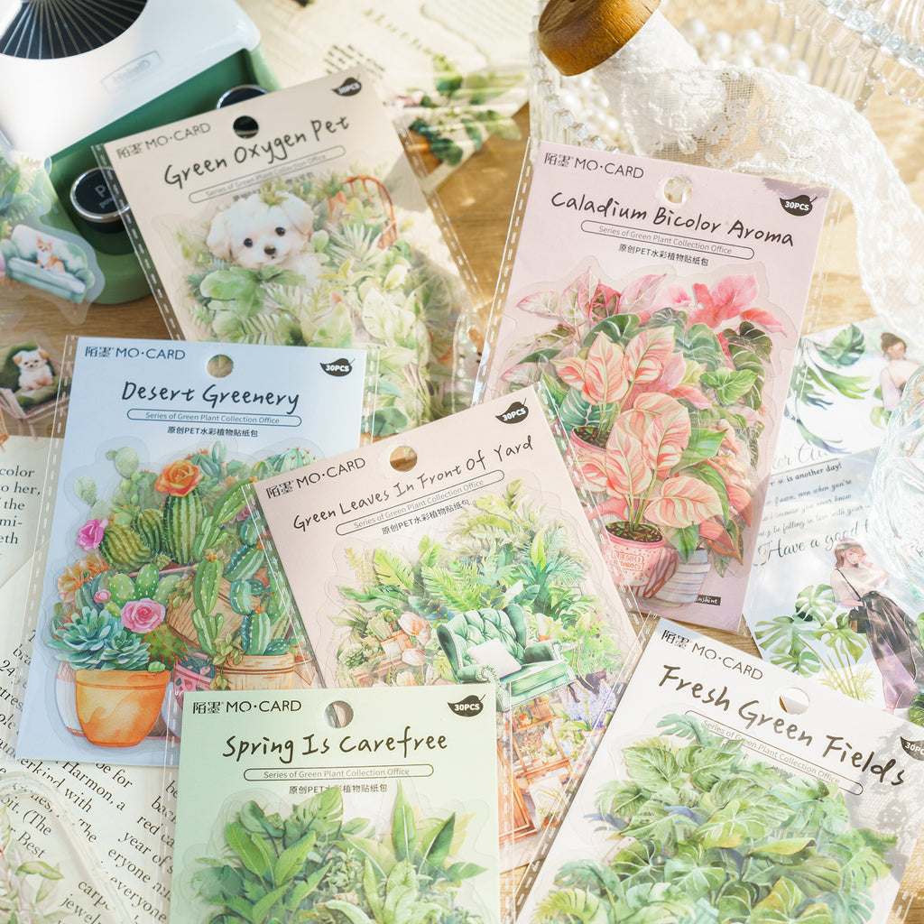 30pcs PET Green Plant Stickers LZSCS