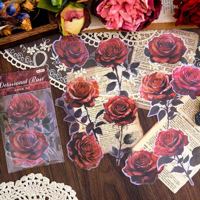 10pcs Vintage Rose Stickers WXMG