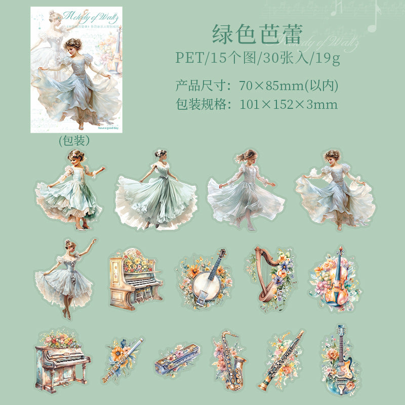 30 Pcs Dancing PET Stickers HEZXL