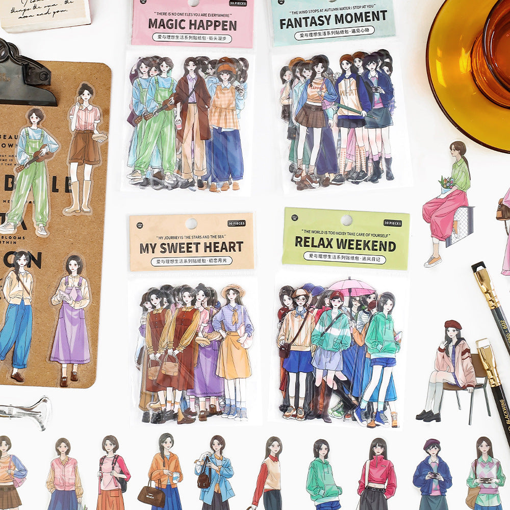 30pcs PET Girl Stickers AYLXSH
