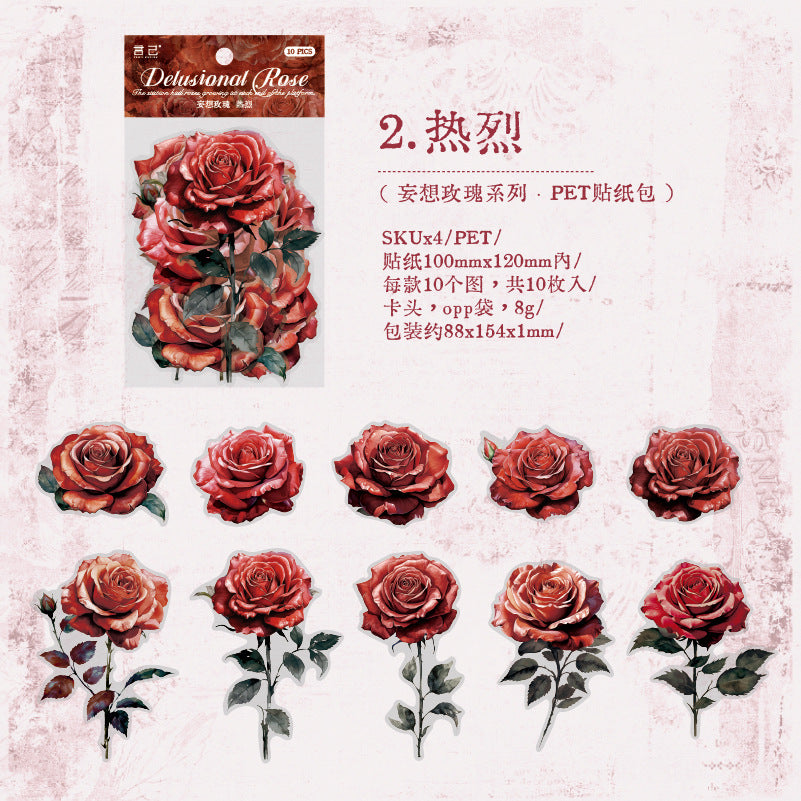 10pcs Vintage Rose Stickers WXMG